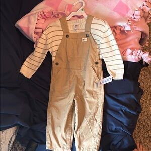 Carter's Beige Kids Overalls Set W/Sweater 18 Months